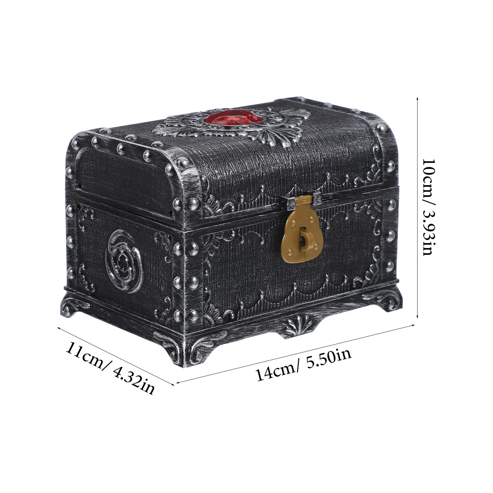 صندوق تخزين بلاستيكي عتيق لصدر الكنز الأحمر المدمج لعملات المجوهرات وحلوى تذكارات هدية علبة عرض حلية