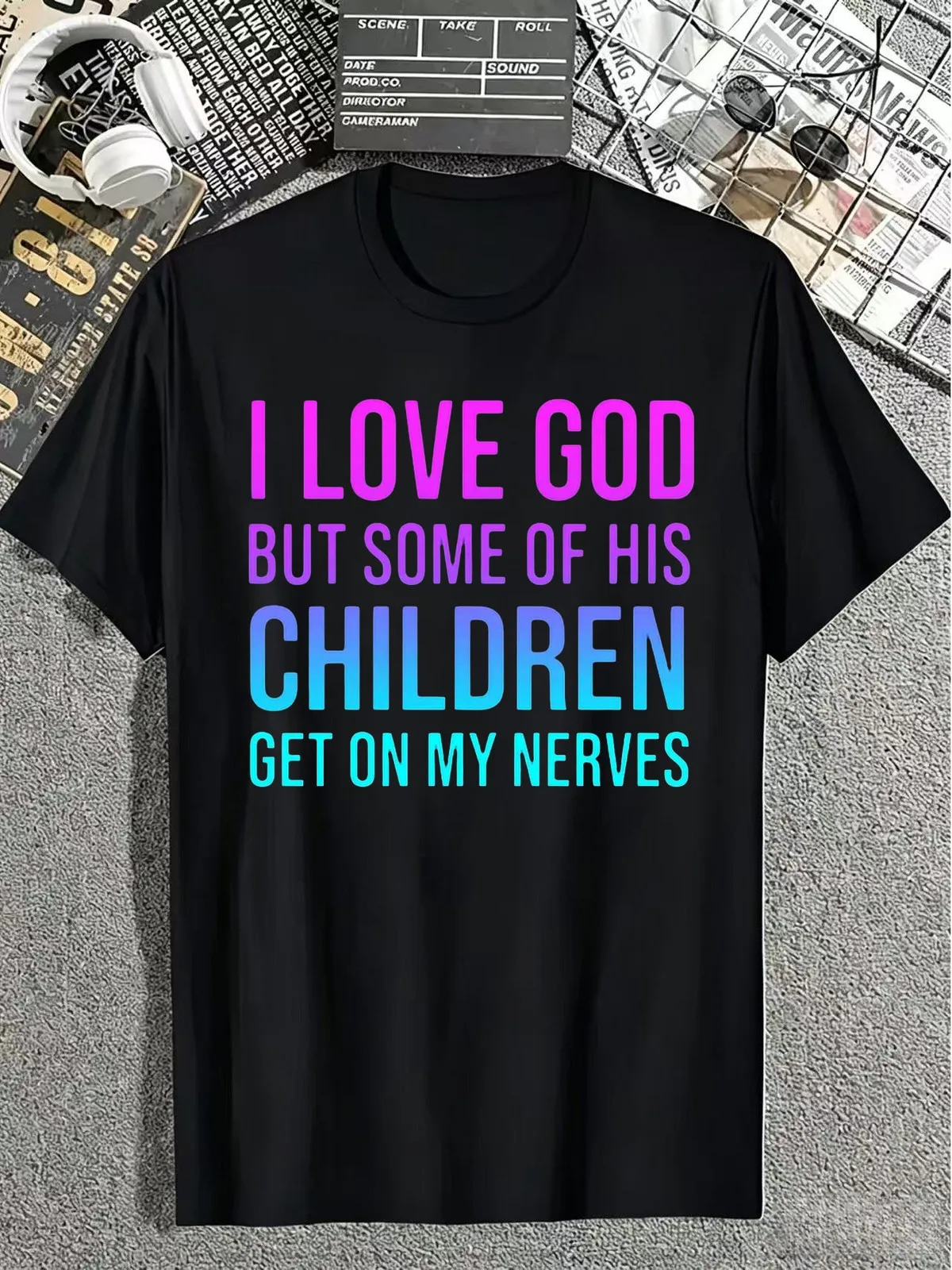 Men'S T-Shirt Humorous Style I Love God But Some of His Children Get on My Nerves Graphic Print Soft Breathable Blend Casual Cre