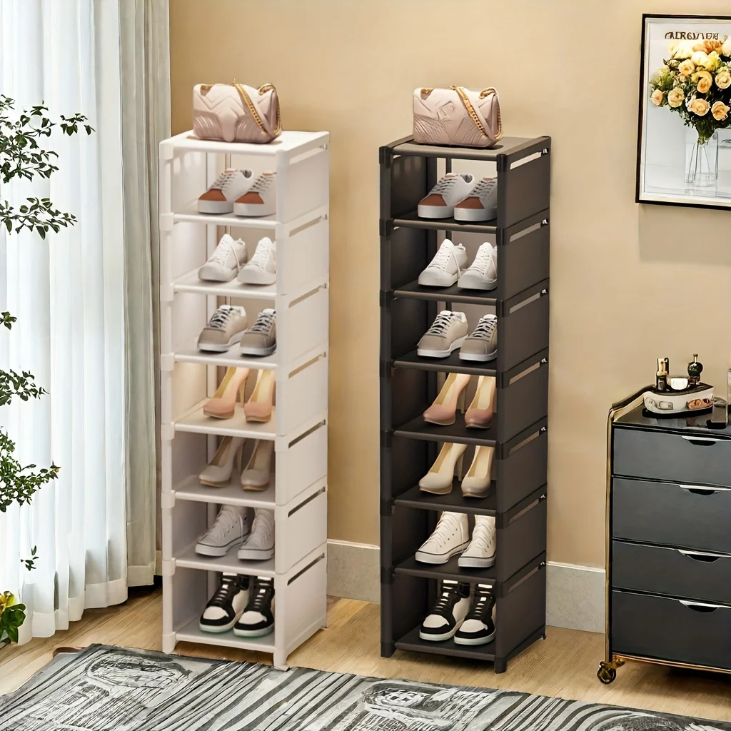 

Metal Frame Shoe Rack Multi-Tier Fabric Shelves Space Saving for Sneakers Sandals Entryway Easy Assembly Holiday Storage