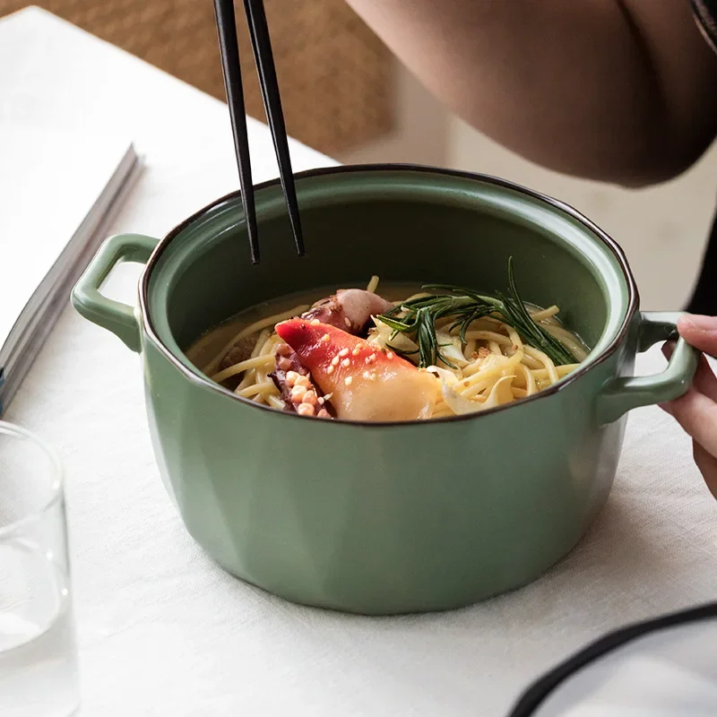 

# Hot Sale Creative Binaural Ceramic Soup Pot With Lid Instant Noodle Pot Household Large #