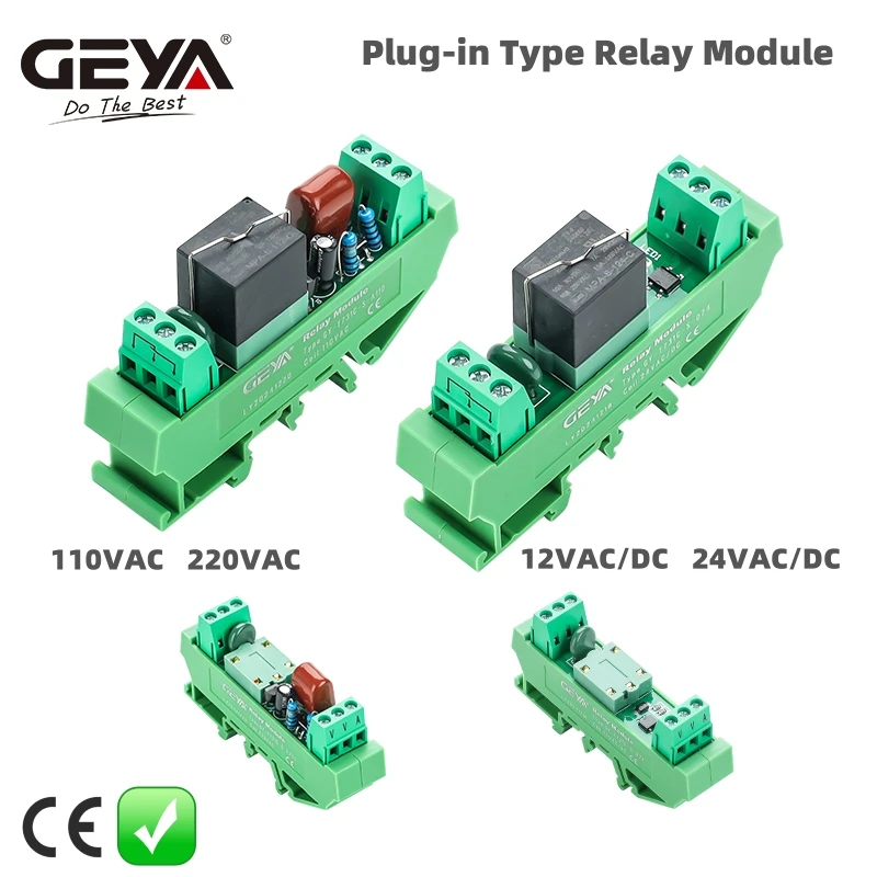 Moduł przekaźnikowy GEYA, wtykowy, 1 kanał AC/DC 24V 12V 110V 220VAC, montowany na szynie DIN, moduł sterowania przekaźnikiem GSM z timerem