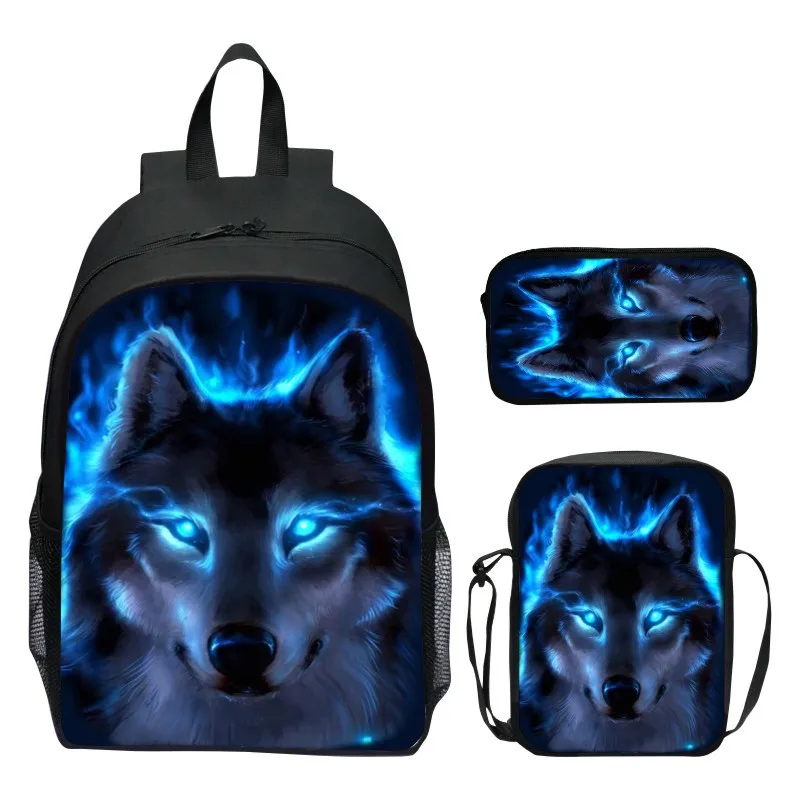 Conjunto de mochila para niños de 16 pulgadas, mochila de escuela primaria Magic Wolf, bolso de hombro, estuche para lápices
