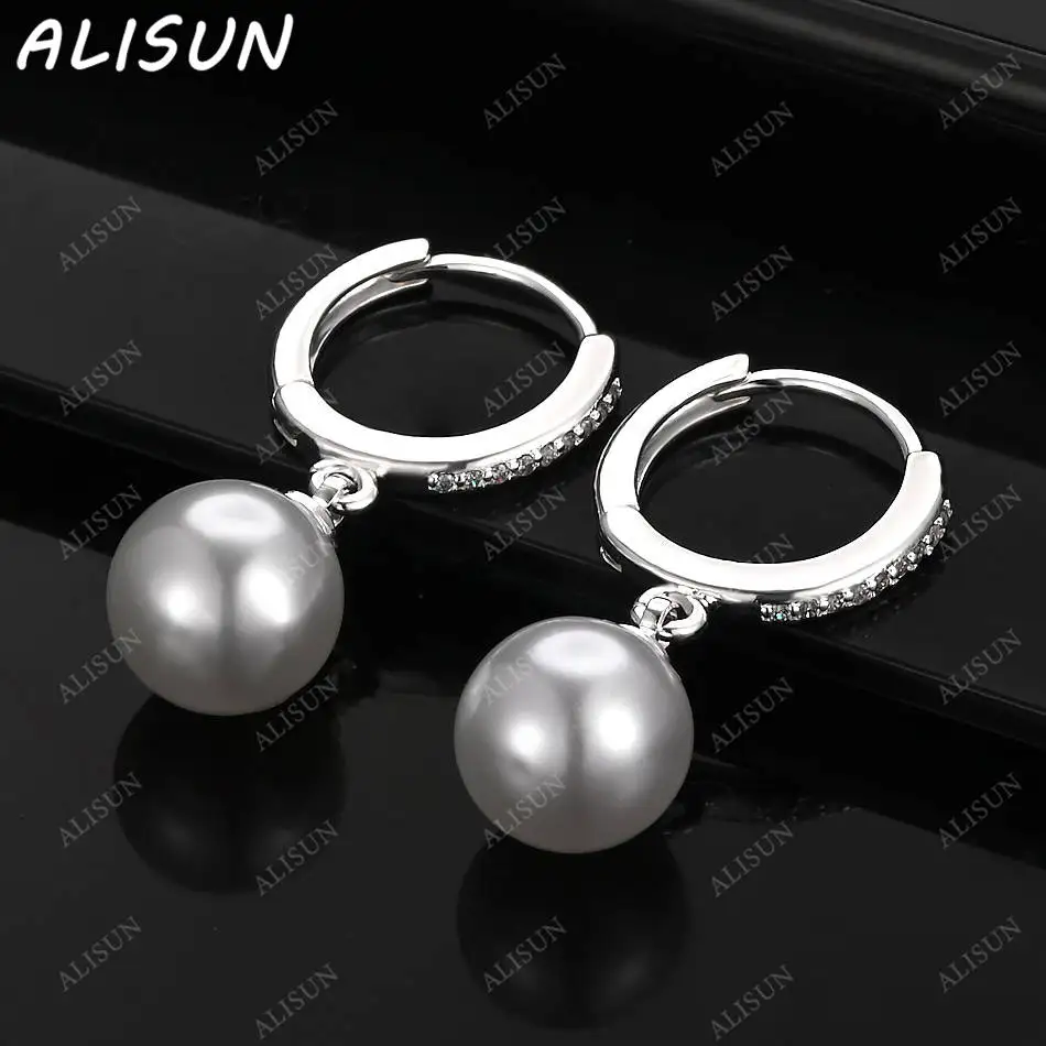 

ALISUN 925 Sterling Silver 12mm Pearl Earrings Drop Earrings For Women Fashion Jewelry Charm Grace Noble Wedding Accessories