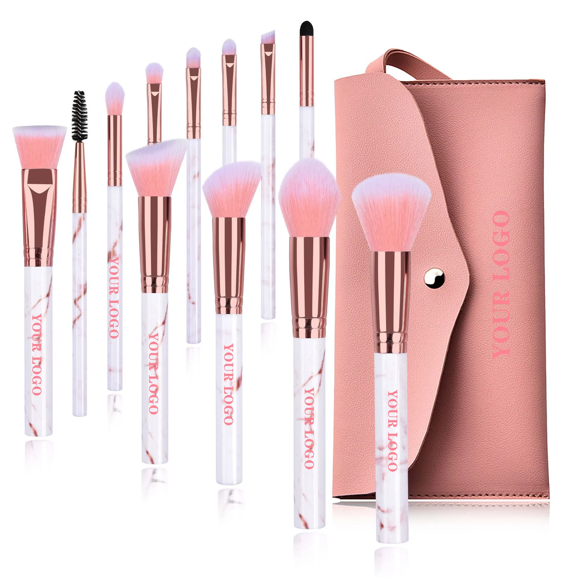 Private Label Make-up Pinsel Set 10 stücke kosmetische Pinsel Foundation erröten Concealer Lidschatten rosa Make-up Pinsel Großhandel 5 Sätze