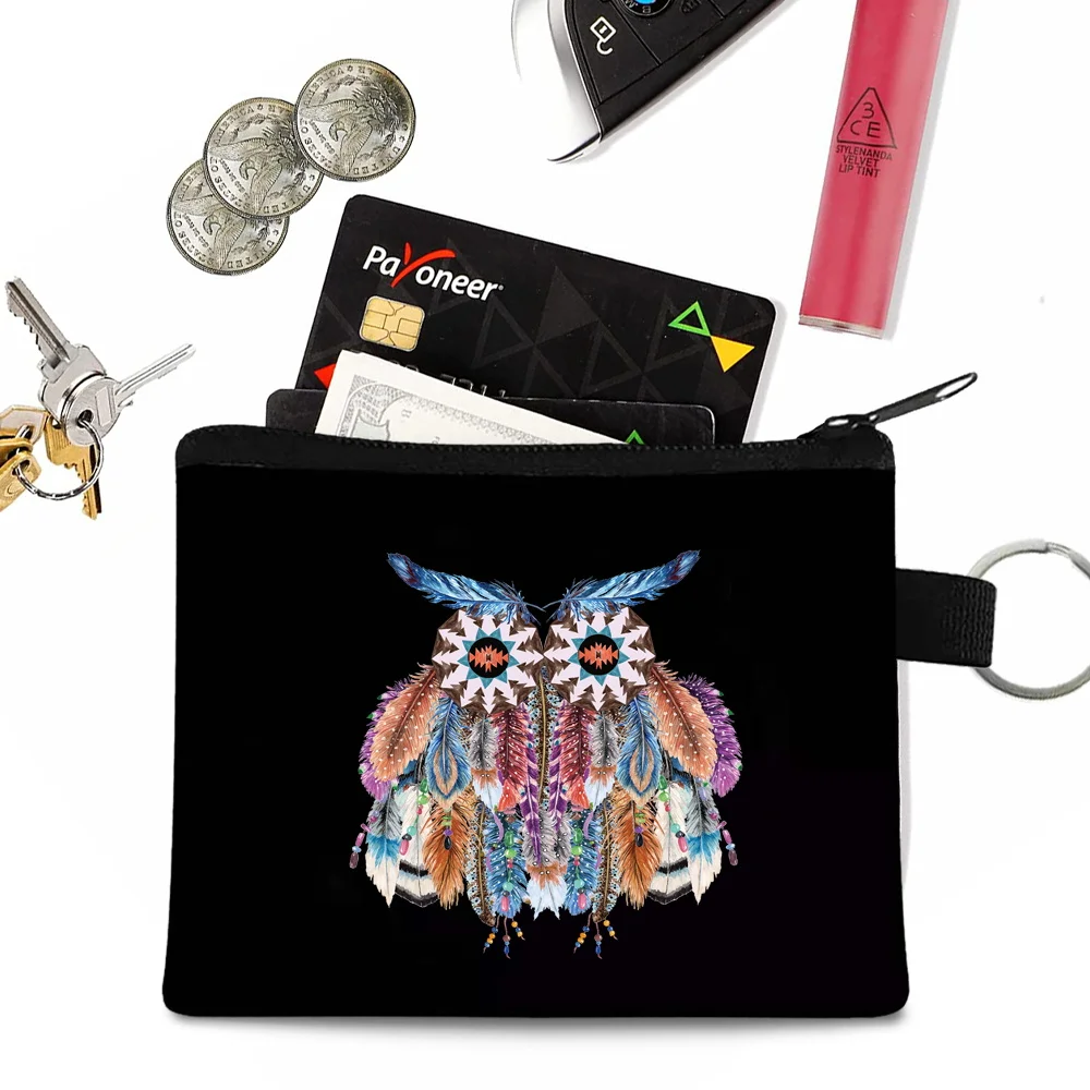 

Fashion Feather Print Coin Purse Clutch with Zipper Coin Money Card Holder Wallet Pouch Earphone Key Pocket Portable Storage Bag