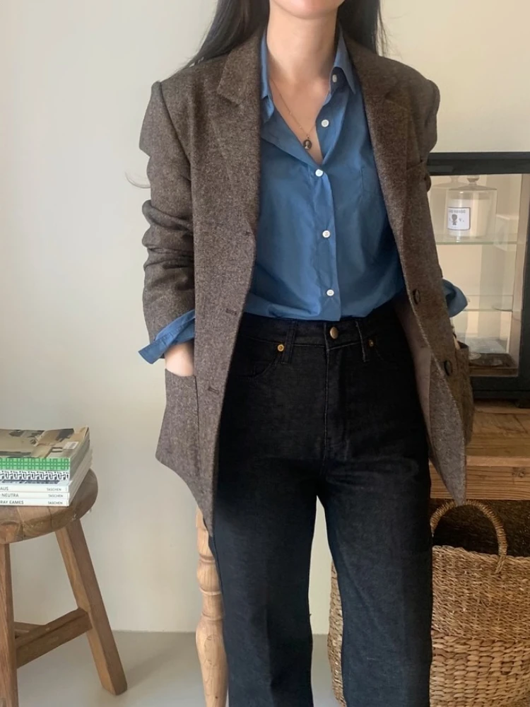 Franse Retro Klassieke Jasje Damesmode Single-breasted Wollen Jasje Vrouwelijke Herfst Winter Lange Mouw Uitloper Jassen