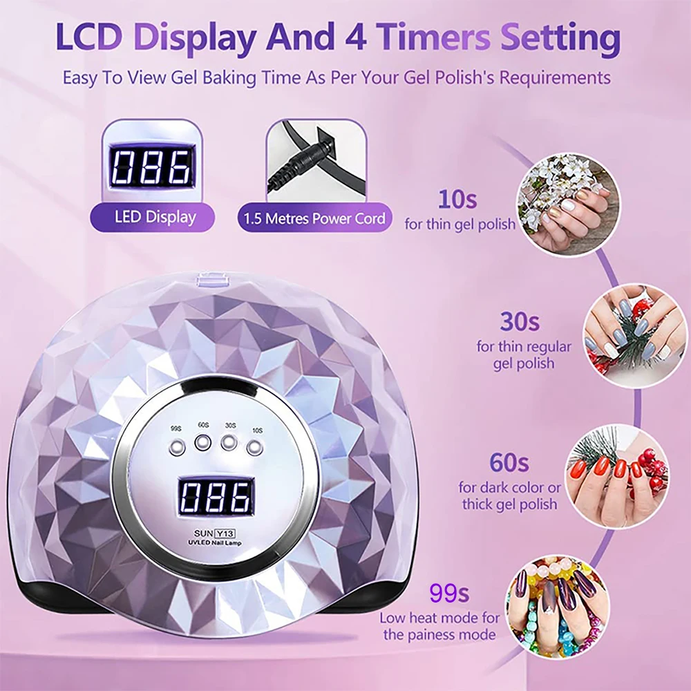 Colorful Nail UV Lamp, 60 Pcs Dual Light Source Beads, Powerful UV Light for Fast Curing Nail Gel Polish, Portable Manicure Tool