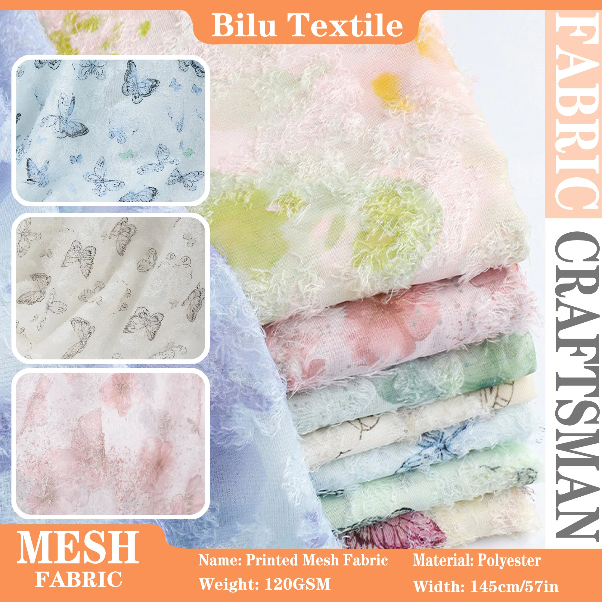 

1M/2M/3M/5M Butterfly-Print Tassel Mesh Fabric – DIY Spring/Summer Jacquard Dress Material (by Meter)