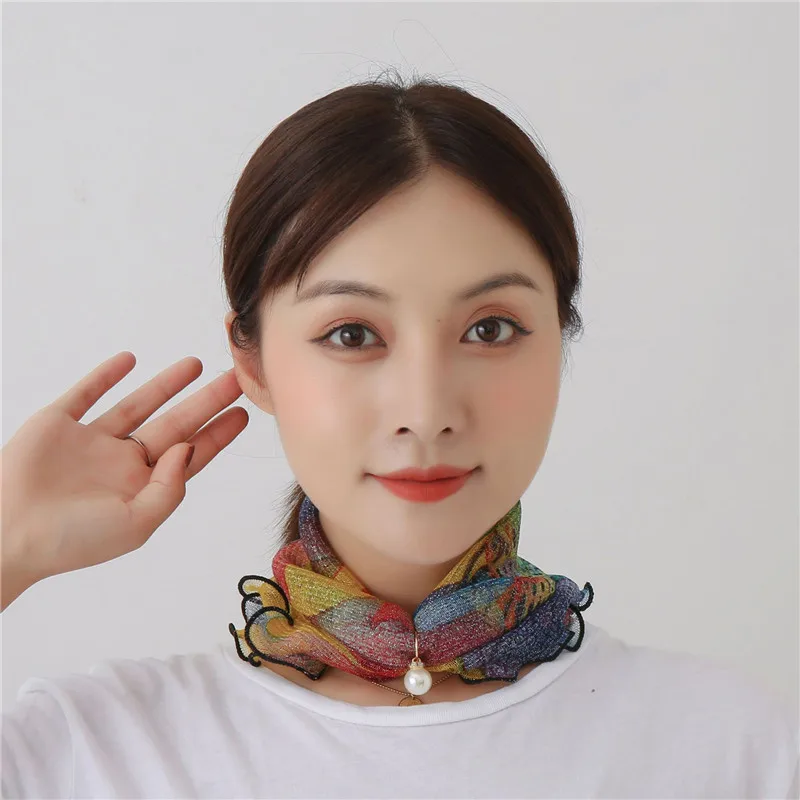 Fashion Lace Variety Scarf Necklace Creative Fake Pearl Pendant Scarf Elegant Loop Scarf For Women Clothing Accessories