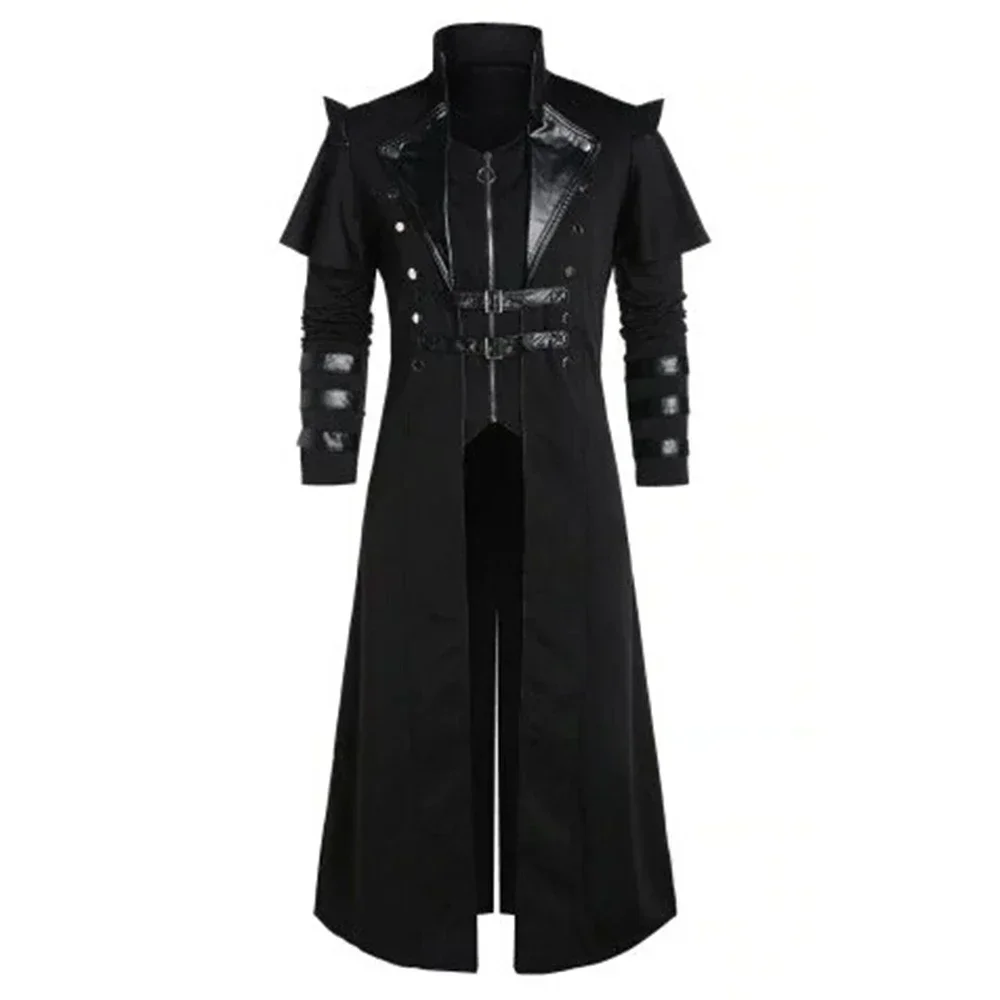 

Fashion Dress Men Steampunk Tailcoat Jacket Victorian Assassin Black Comfortable Costume Elf Pirate High Quality