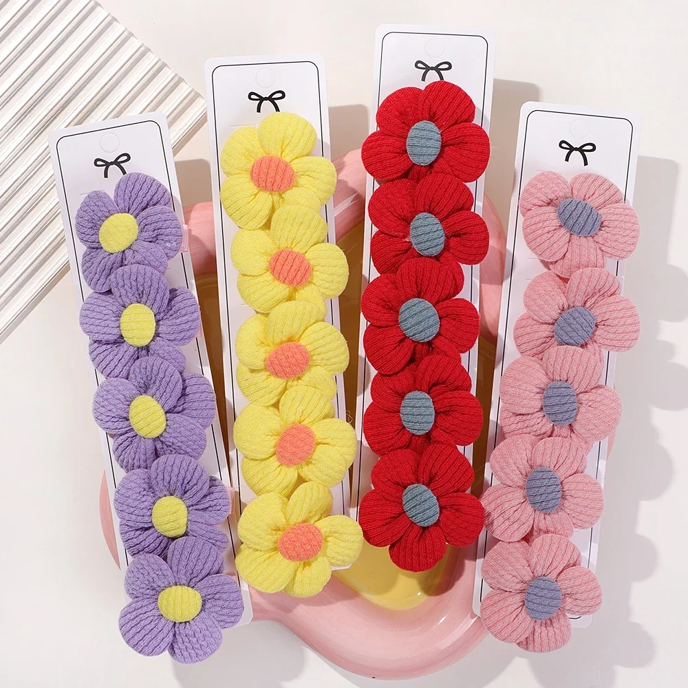 5Pcs Flower Hairclips for Girls Headwear Handmade Cloth Hairgripes Kids Hair Accessories Cartoon Floral Barrette for Chilren