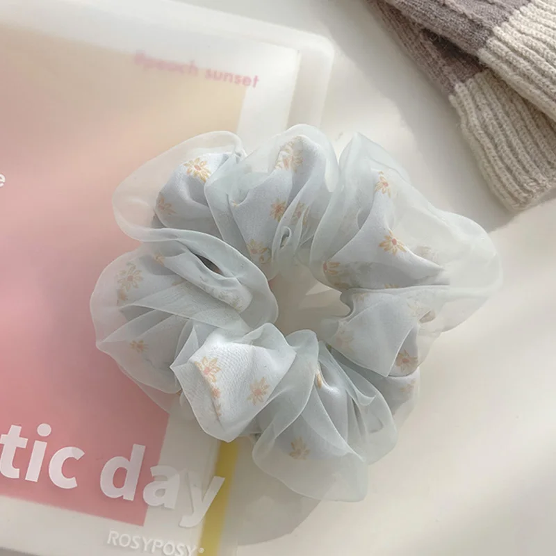 Scrunchies de Organza de seda de doble capa, banda para el cabello de flores dulces para niñas, soporte para cola de caballo, bandas de goma, lazos para el cabello, accesorios para el cabello