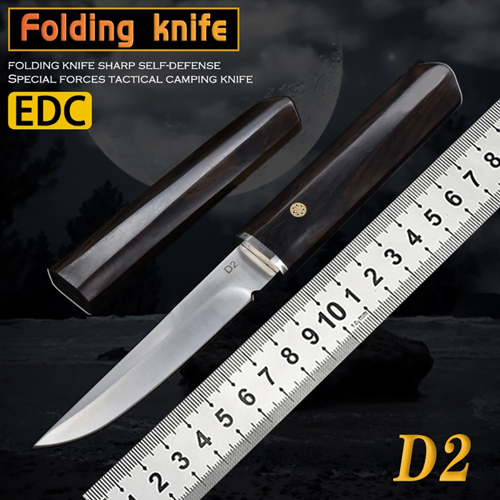 

Japanese D2 Steel Fixed Blade Knives Ebony Handle Outdoor Rescue Camping Hunting Self-defense Tactical Survival Convenient Knife