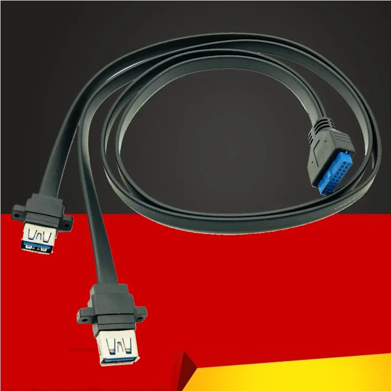 NEW Dual Port USB3.0 Female Screw Panel Mount to Motherboard 20 Pin Header Flat Cable Cord USB 3.0 Panel Mount BTBcoin Connector