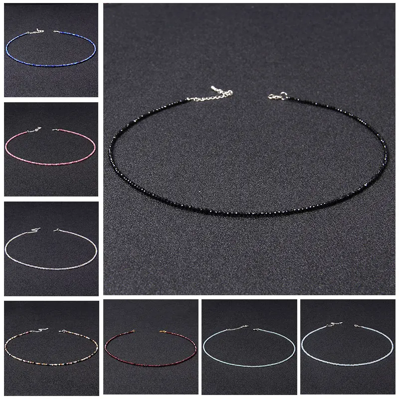 Simple Facted Small Beads Necklaces Natural Stone Aquamarines Spinel Beaded Necklaces For Men Women Jewelry Male Gifts Wholesale