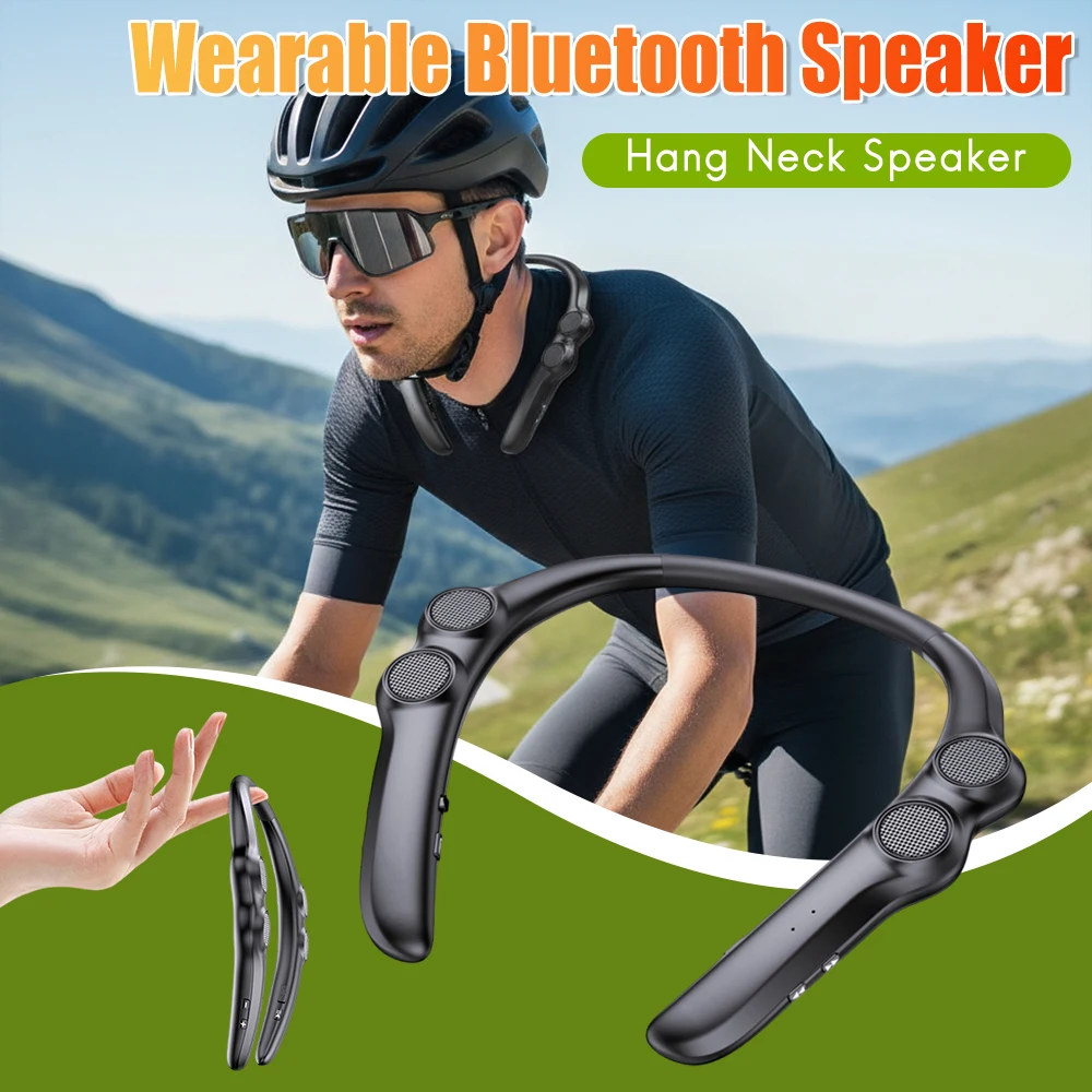 

Портативная Bluetooth-совместимая колонка с креплением на шею, беспроводная звуковая система с 4 динамиками, водонепроницаемая, для спорта и игр, саундбар