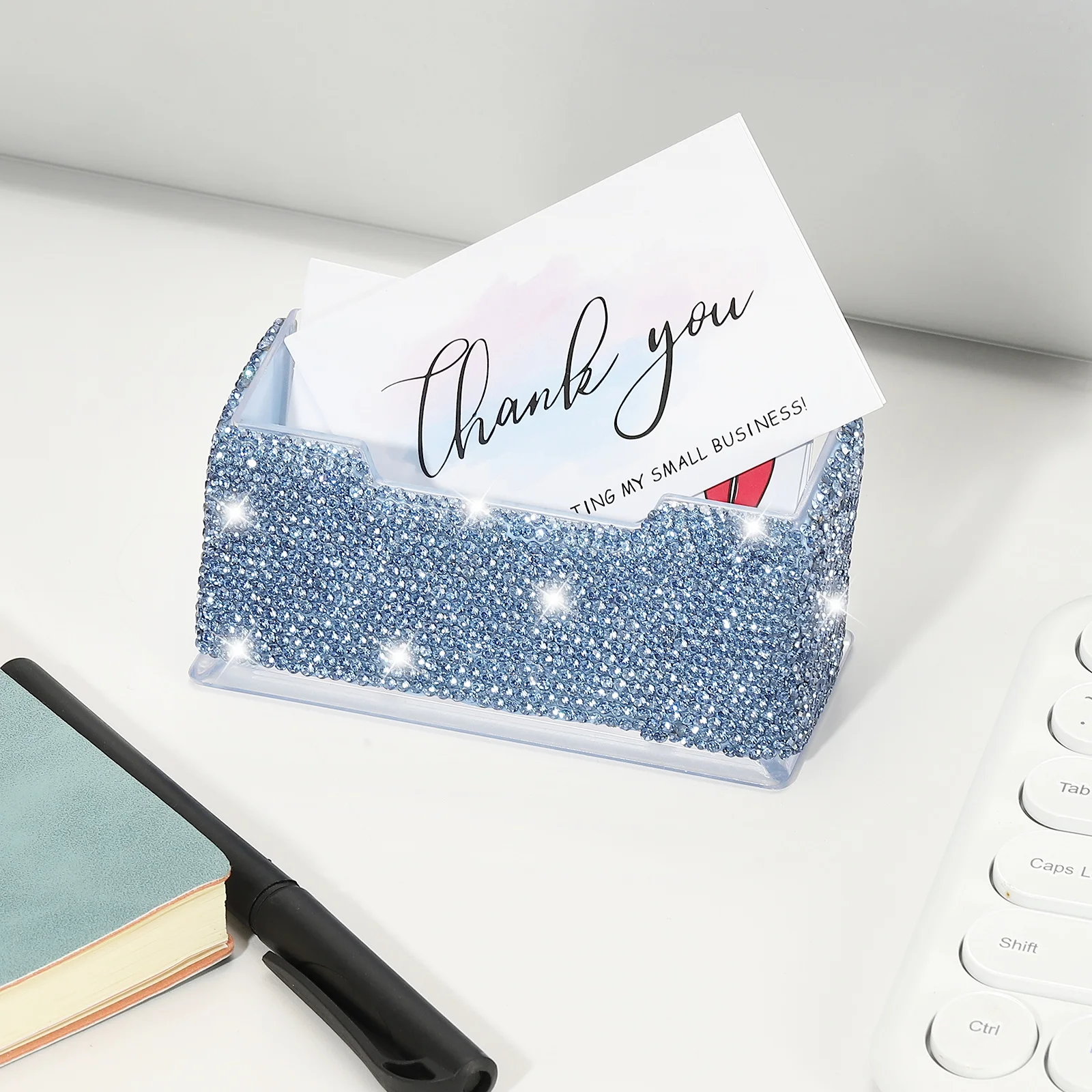 1/2Pcs Rhinestone Business Card Holder Crystal Business Card Case Bling Name Card Organizer Desktop Display Stand for Office