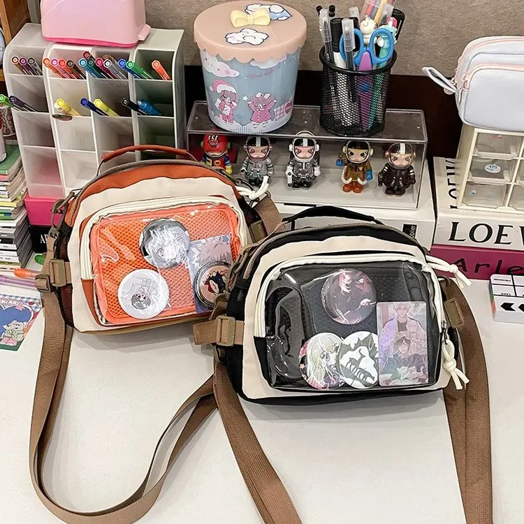 Korean Style Cotton Doll Single Shoulder Slant Crossbody Bag Double Shoulder Backpack Commuter Trendy Nylon Square Shape