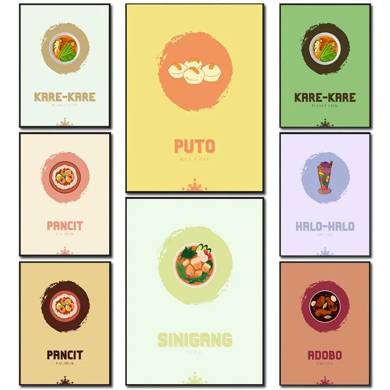 Filipino Food Dessert Culture Minimalist Art Poster Philippines Colorful Simple Cartoon Canvas Painting Wall Kitchen Home Decor