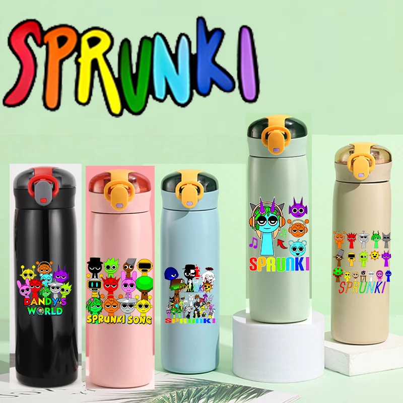 460ML Sprunki Insulated Black Red Brown Green Pink Bottle Sprunki Incredibox Cartoon Large Capacity Sports Drinking Water Cup