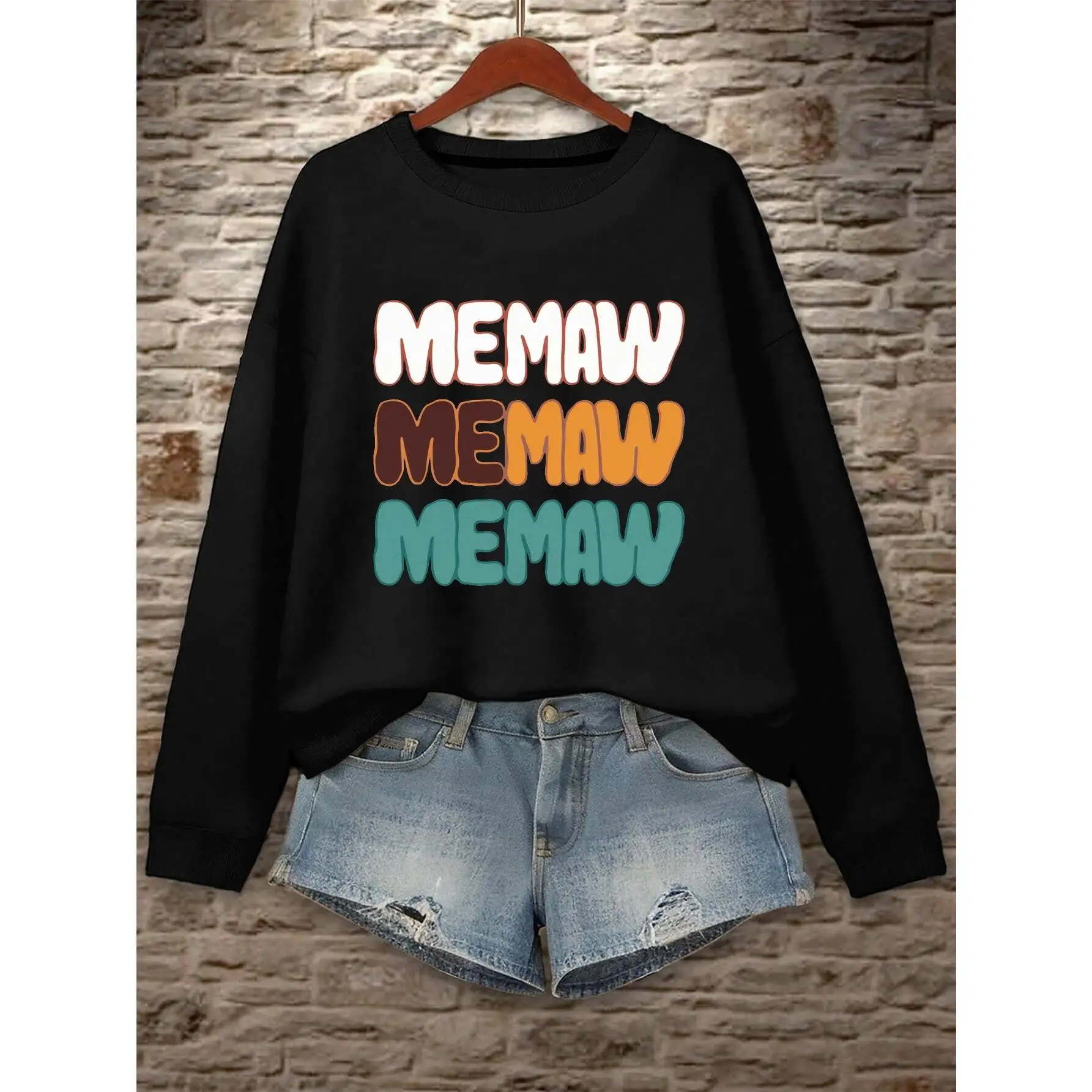 

Women's "Memaw" Letter Graphic Sweatshirt, Retro Vintage Style Pullover, Cute Grandma Gift for Mother's Day
