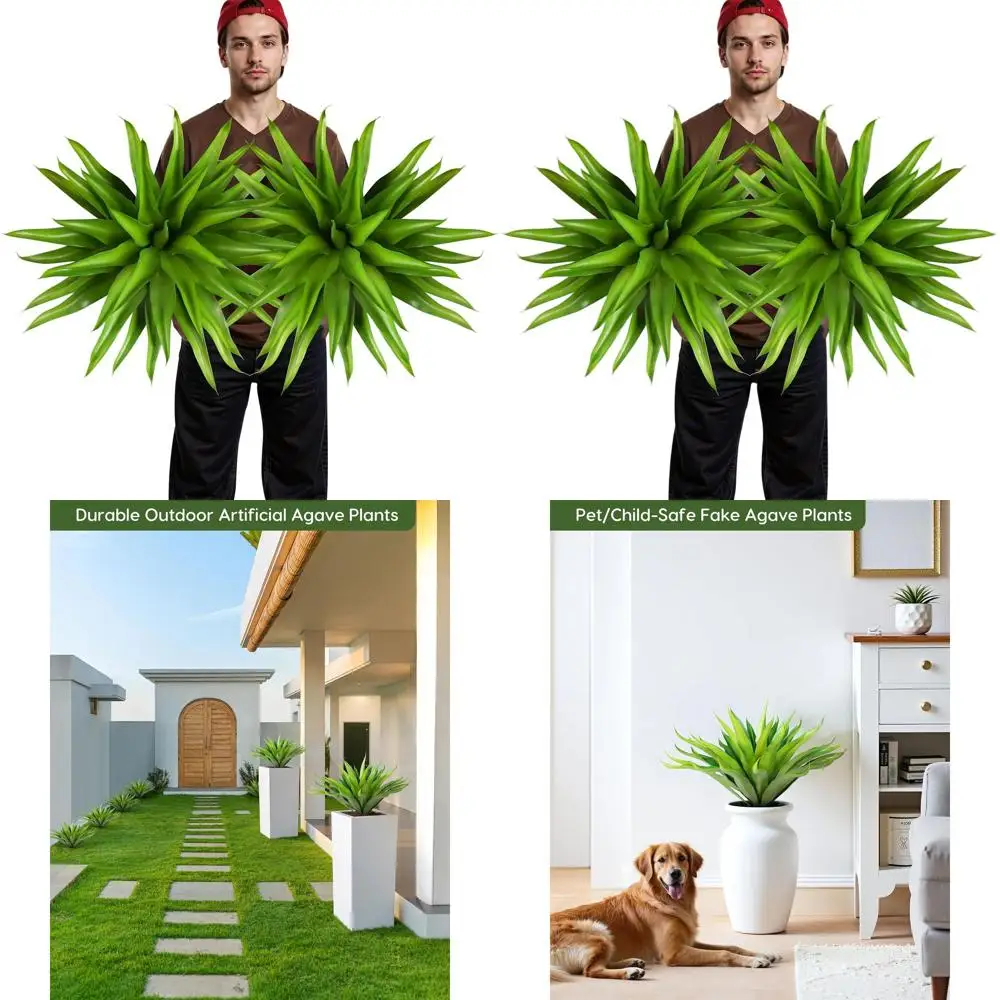 

UV-Resistant Artificial Agave Plant, Unpotted for Indoor/Outdoor Decor, 22 inches, 2-Pack with 43 Leaves