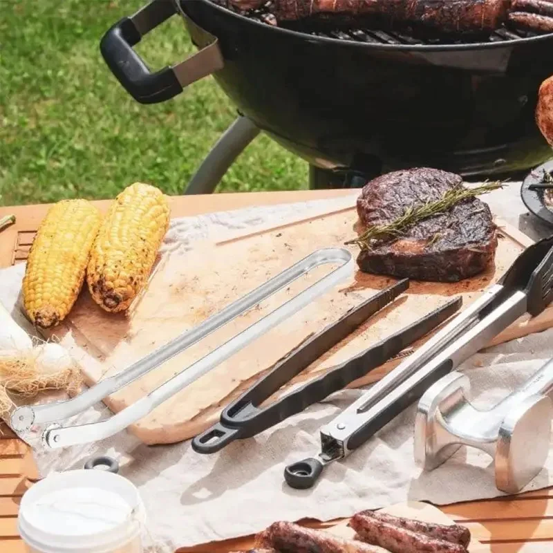 BBQ Sausage Turning Tongs Kitchen BBQ Tongs Steel Locking Cooking Grill Tongs Non-Slip Food Tongs Hot Dog Tongs Cooking BBQ Tool