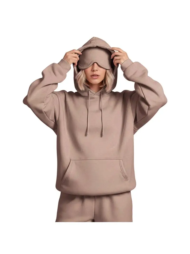 Women Plus Size Eye Mask Hooded Sweatshirt Girls Solid Long Sleeve Casual Hoodie Sportwear Outdoor Riding Oversize Pullover Tops