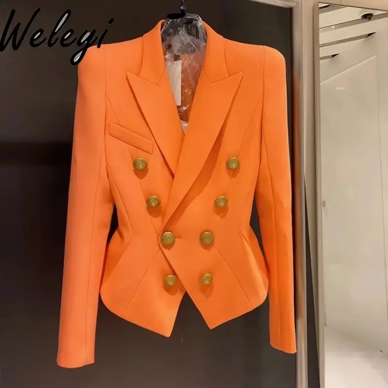 

French Temperament Orange Blazer Feminino Office Ladies Autumn Suit Coat Fashion Professional Long Sleeve Blazers Women Jaqueta