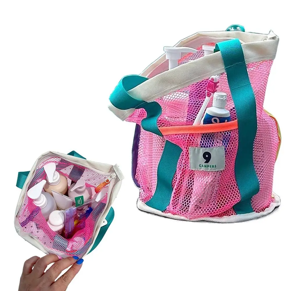 Lightweight Mesh Beach Bag Short Handles Portable Bathing Wash Pouch Reusable Quick Dry Travel Mesh Organizer Children's Toy