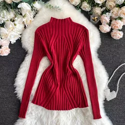 Long Sleeve T Shirts Autumn Winter Women Casual Streetwear White Knitted Black Basic Tee Streetwear Red Top Y2K Clothes T Shirt