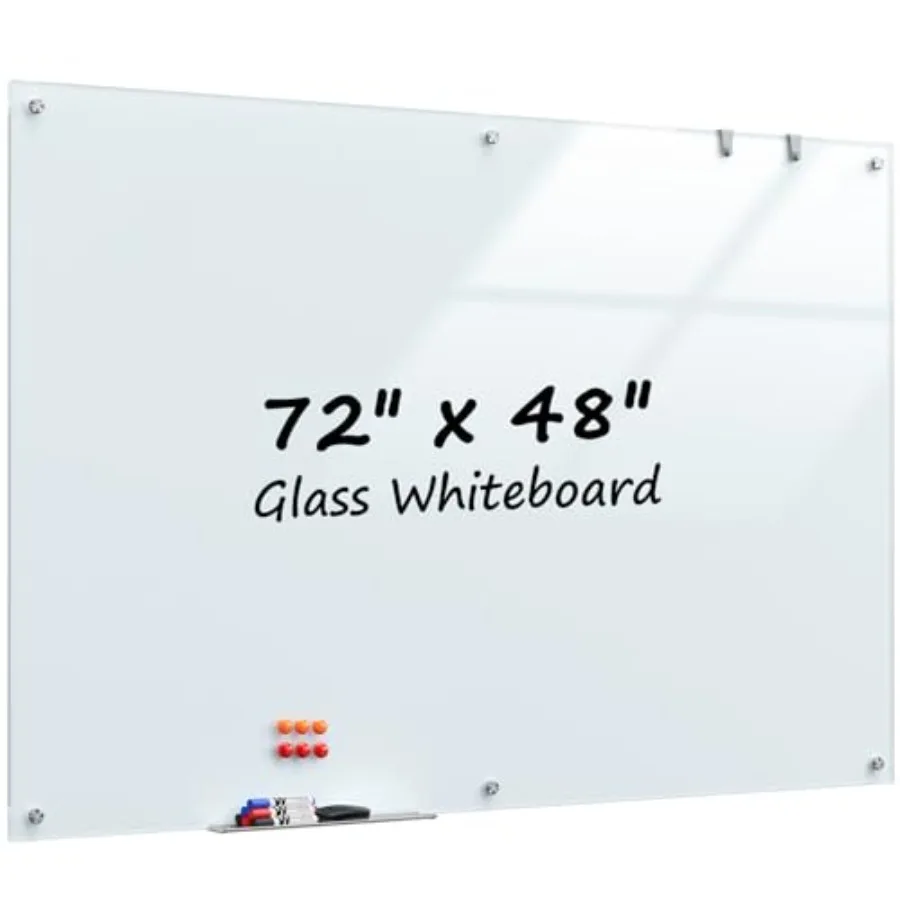 

Стеклянная доска для записей 72 x 48 дюймов, большая доска из закаленного стекла для сухого стирания, 6 x 4 фута, безрамная, настенная, магнитная, для офиса