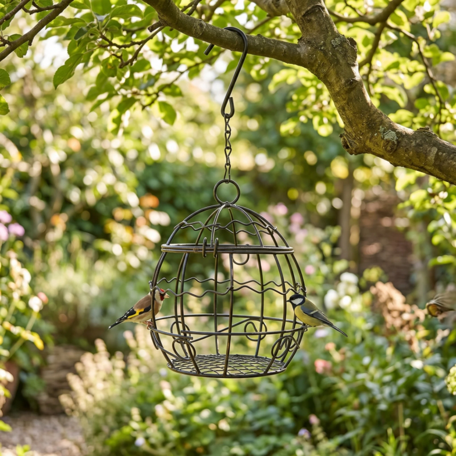Hanging Bird Feeder Sturdy Bird Feeder with Cage Suet Ball Holder Rust-Resistant No-Melt for Gardeners, Garden, Backyard