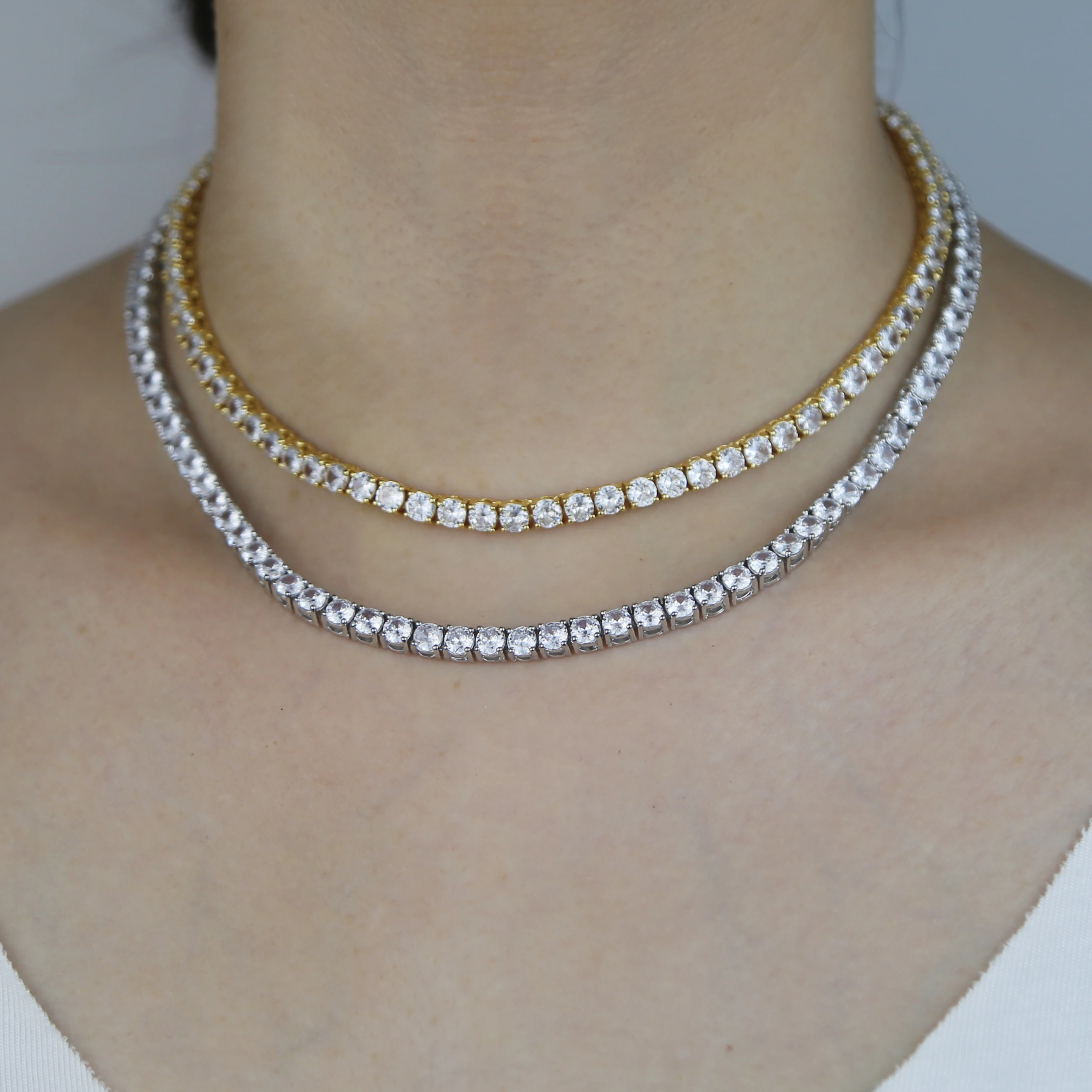 Nuovo 4mm ghiacciato Bling 5A CZ pavimentato HipHop collana girocollo per le donne signora scintillante Cubic Zirconia 1 fila catena da Tennis