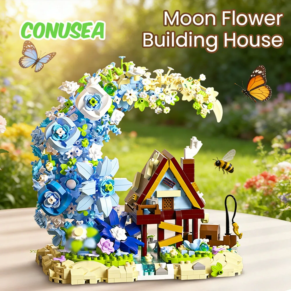 DIY زهرة البيت اللبنات الصغيرة خرافة القمر البيت الأطفال لغز الطوب البناء التجمع لعبة هدايا عيد الميلاد