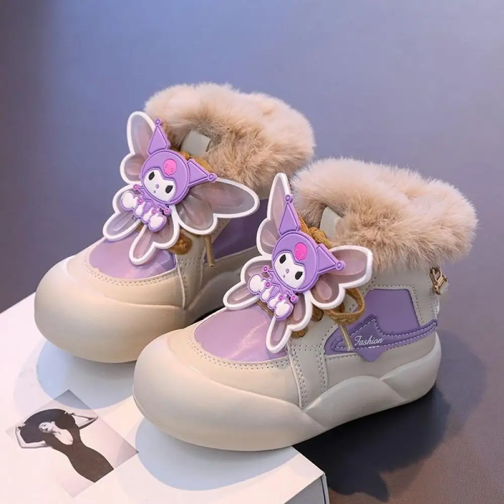 Kuromi Kawaii Girls Snow Boots Sanrio Anime Cartoon Kids Winter Water Proof Anti-Slip Cotton Shoes Childre Warm Cotton Boots New