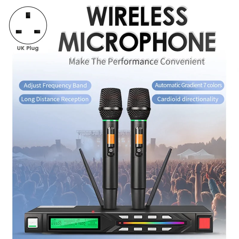 

B37B-Professional Wireless Microphone Set UHF, Noise Reduction, Long Range, Dual Antenna For Stage Performances