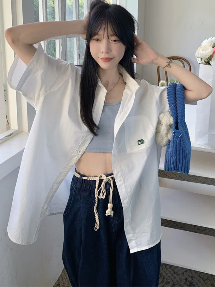 Shirts Women Simple Design Loose All-match Stylish Casual Personality Korean Style Students Sun-proof Basic Summer Streetwear