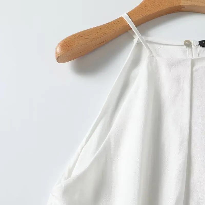 Maxdutti French Minimalist And Fashionable Women's Fashion Elegant Basic Shirt Summer Blouse Women Tops Suspender Shirt