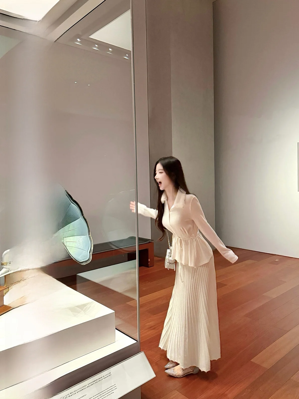 

Chic High Waist Gingham Skirt in Milk White Fabric for Women Autumn Winter Long Skirt Simple Sle Other Materials 00%