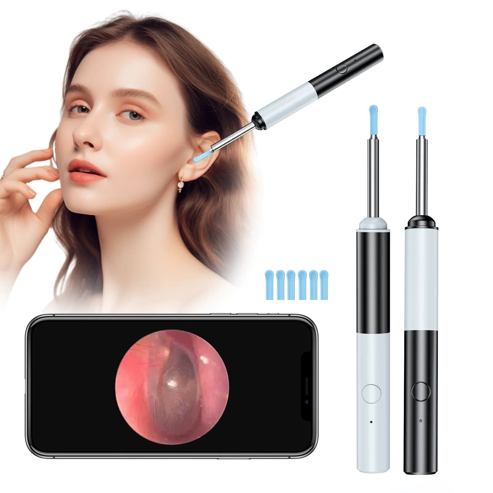 Ear Wax Removal Wireless WiFi Rechargeable Ear Cleaner 1080P HD Camera Ear Cleaning Kit with Light Ear Endoscope for iOS Android