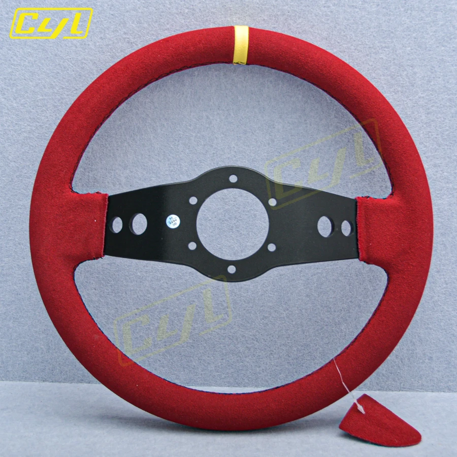 JDM 13inch Deep Dish Racing Steering Wheel 2 Spoke Universal Rally Sports Suede Leather Steering Wheel