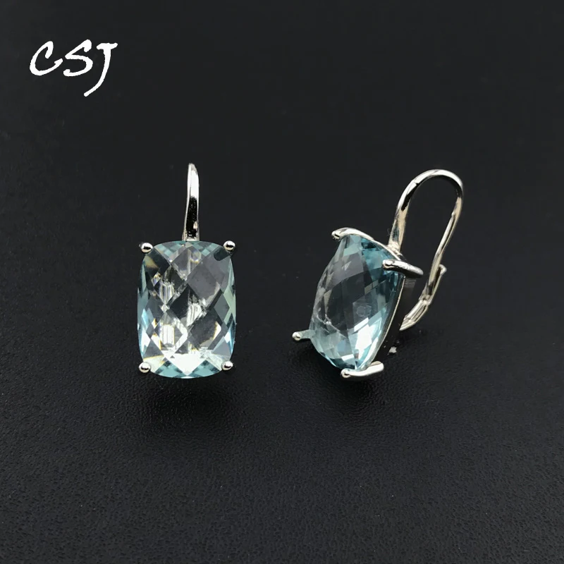 

CSJ Natural Sky Topaz Earrings Sterling 925 Silver Citrine Amethyst Smoky Quartz 12Ct Fine Jewelry for Women Birthday Party Gift