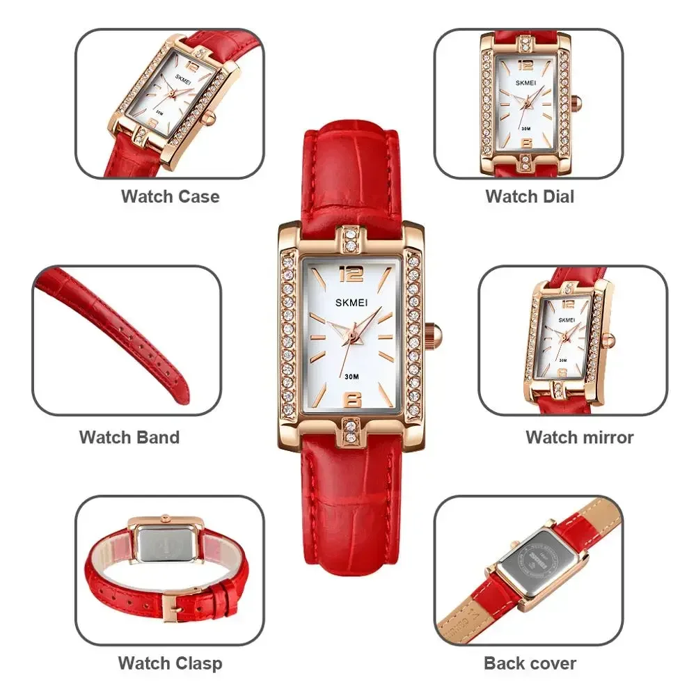 SKMEI Women's Quartz Watches Fashion Luxury Diamond Lady Hand Clock Wristwatch Elegant Vintage Woman Dress Watch Montre Femme