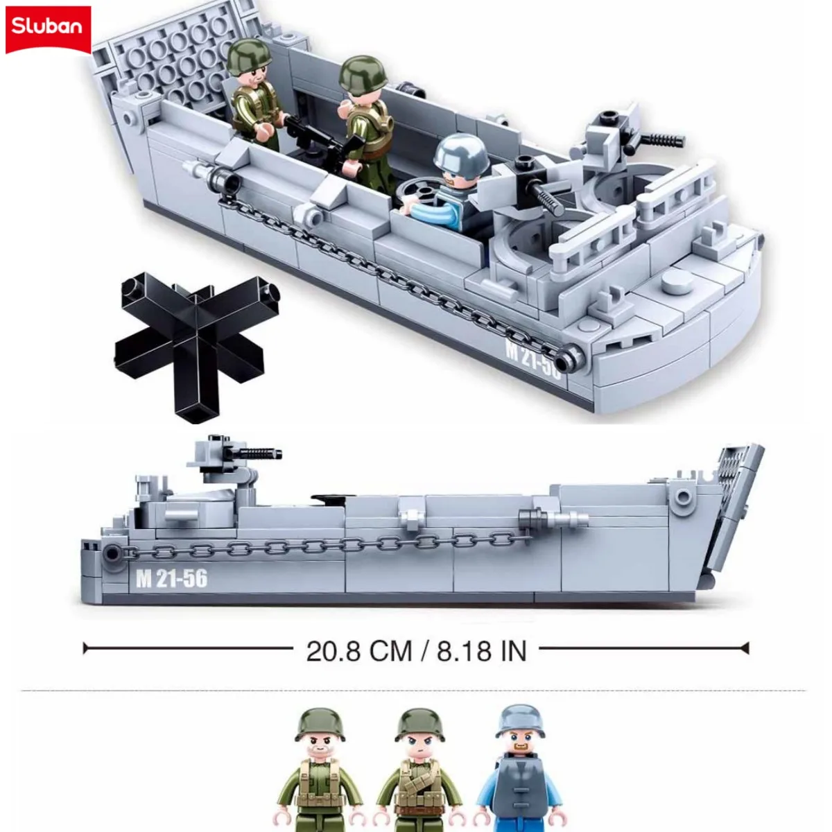 Sluban Landungsboot Baukasten, Militärisches Transportboot-Modell mit Soldatenfiguren, 182 Teile DIY Bausteine Spielzeug für Kinder