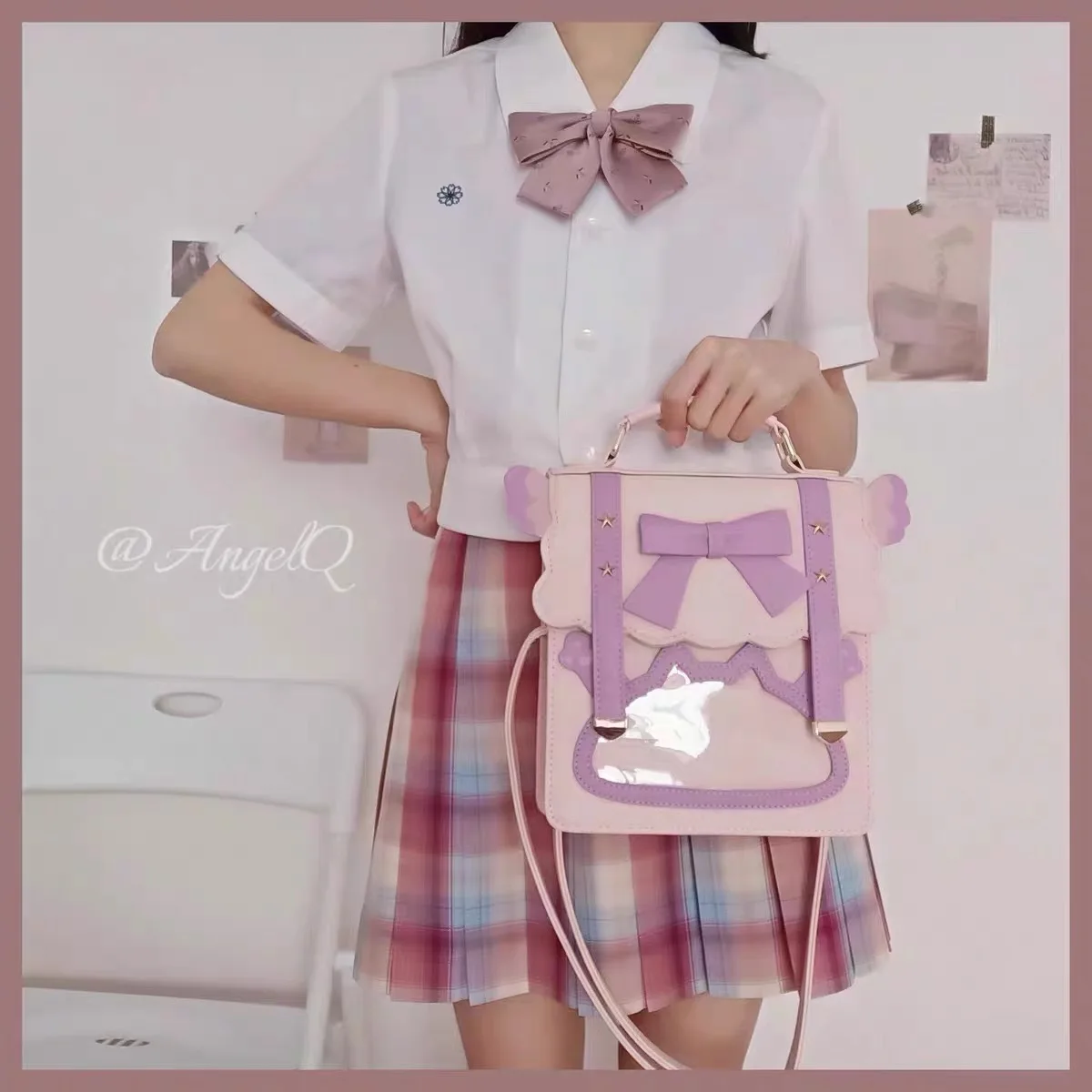 Mochila Kawaii transparente con lazo para niñas jóvenes, uniforme Jk, Bolsa Escolar, Lolita, Cosplay, bolso de hombro, monederos y manualidades