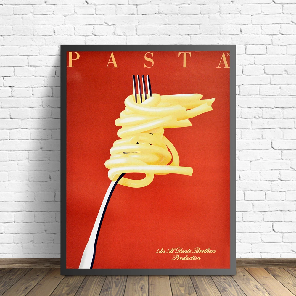 Vintage Italienische Pasta Leinwanddruck Retro Lebensmittelbilder Druck Rotes Poster Dekoration Wohnzimmer Wandkunst Dekoration