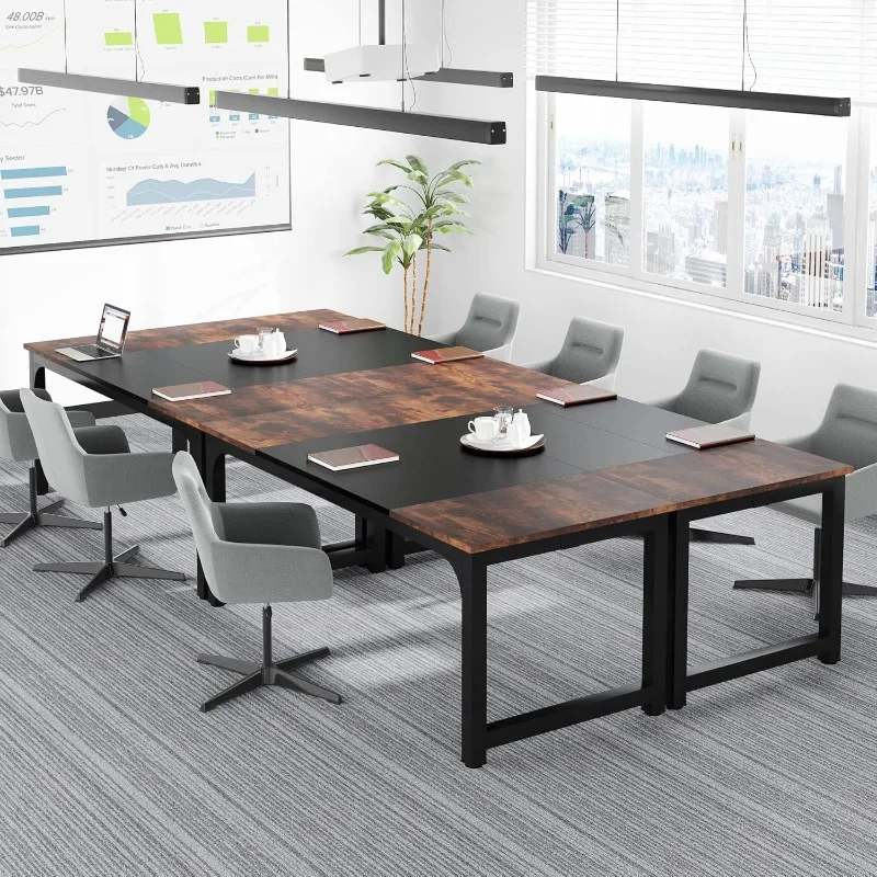 Stylish 70.8" Executive Desk, Large Home Office Desk with Sturdy Frame, Rustic Brown Modern Computer Desk for Managers