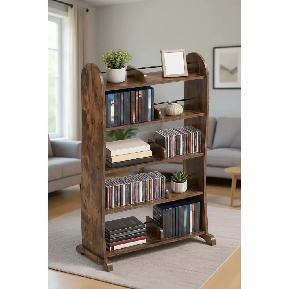 5-Tier DVD Cabinet, Shelf and CD Rack - Adjustable Dividers for Media Storage