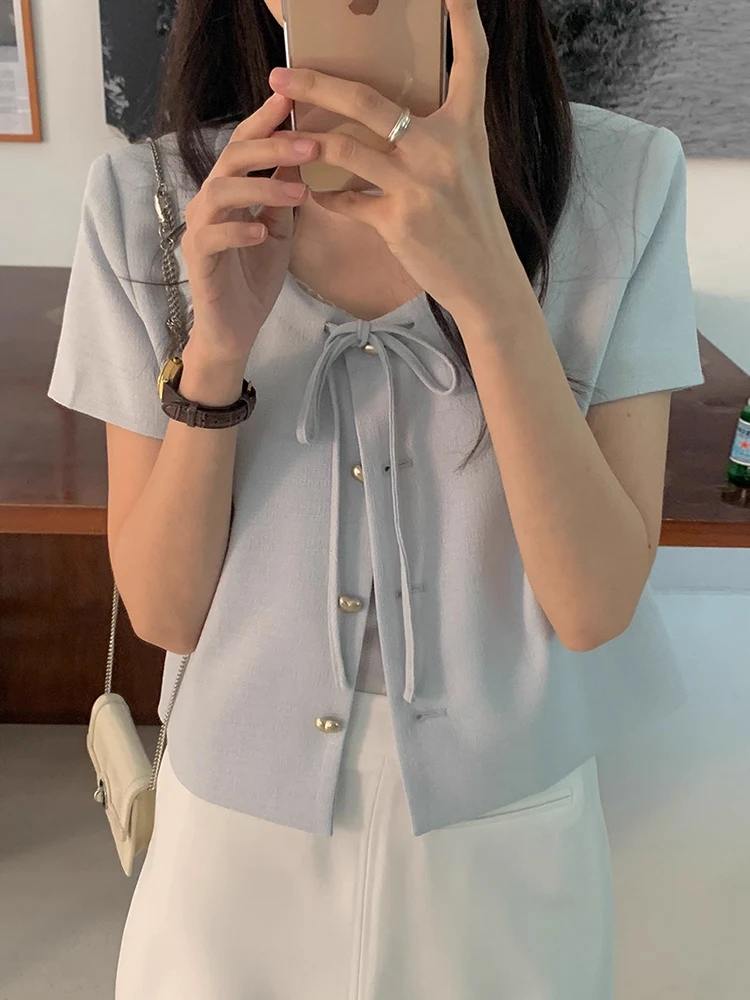 Liangliang Home Fragrant Style Heart Shaped Single Button Belted Jacket Women's Summer New Gentle Age Reducing Loose Short Sl...